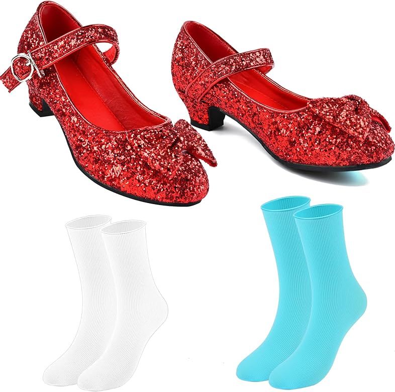 Matiniy Red Glitter Shoes Socks Set for Girls Book Storybook Character Dress Accessories for Kids... | Amazon (US)