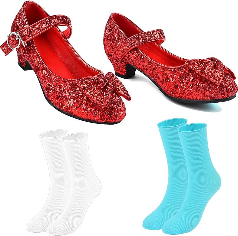 Matiniy Red Glitter Shoes Socks Set for Girls Book Storybook Character Dress Accessories for Kids... | Amazon (US)