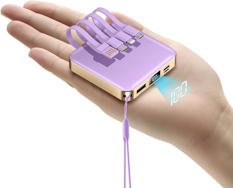 ummz 12000mAh Small Power Bank,Mini Portable Charger Built in 4 Cables,USB C Input/Output with Sm... | Amazon (US)