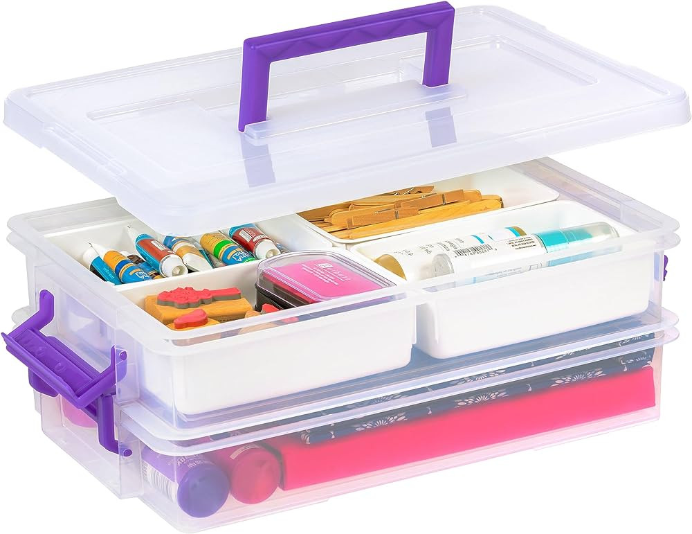 IRIS USA Plastic Storage Bins with Removable Tray for Organizing 9.4 Qt. Craft Organizers and Sto... | Amazon (US)