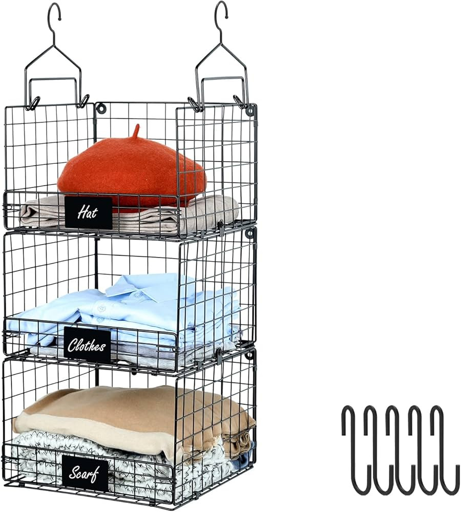 Sonyabecca 3 Tier Foldable Closet Hanging Organizer with Name Plate, Clothes Hanging Shelves with... | Amazon (US)