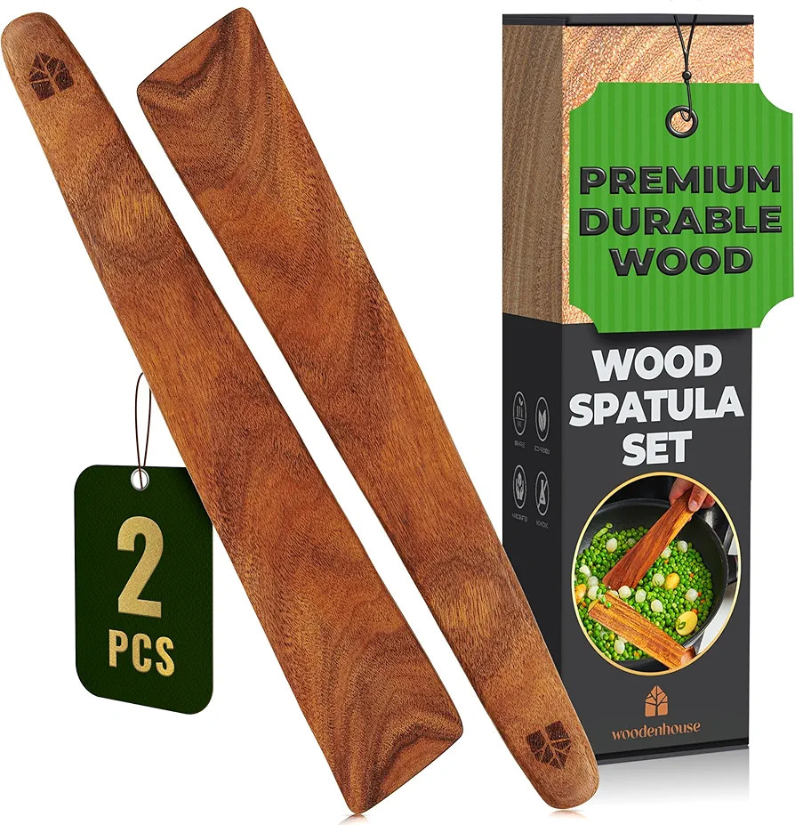 Wooden Spatula for Cooking Set of 2-12 Inch Teak Spatula for Non Stick Frying Pan - Turner & Flip... | Amazon (US)