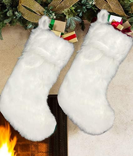 AISENO 2 Pack 18 Inch Snowy White Christmas Stockings Faux Fur Christmas Stockings Hanging Orname... | Amazon (US)