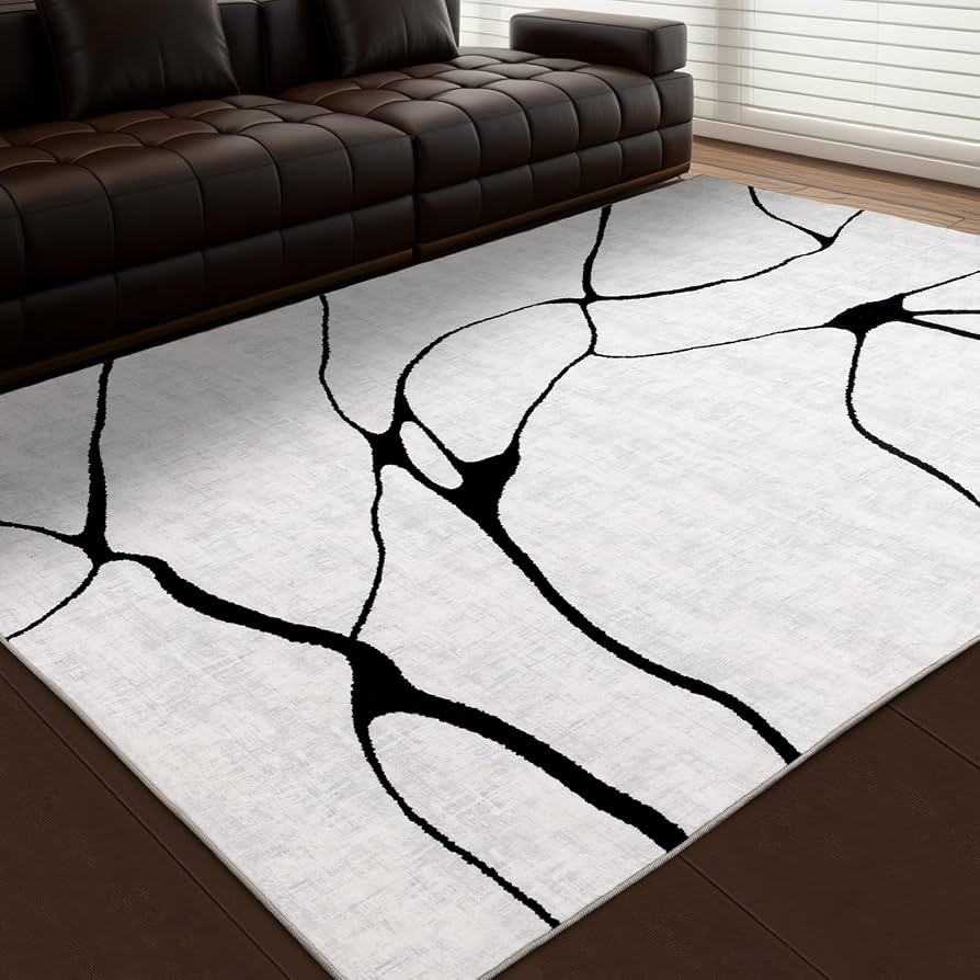 YIHOUSE Abstract 6'x9' Black and White Rug- Washable Area Rug for Living Room Bedroom, Large Mode... | Amazon (US)
