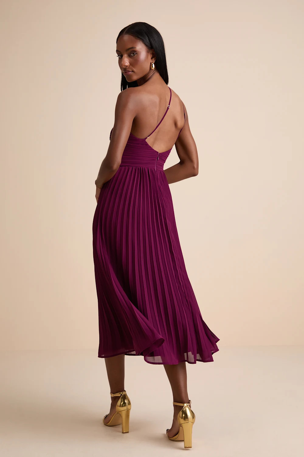 Wondrous Muse Plum Pleated One-Shoulder Midi Dress | Lulus