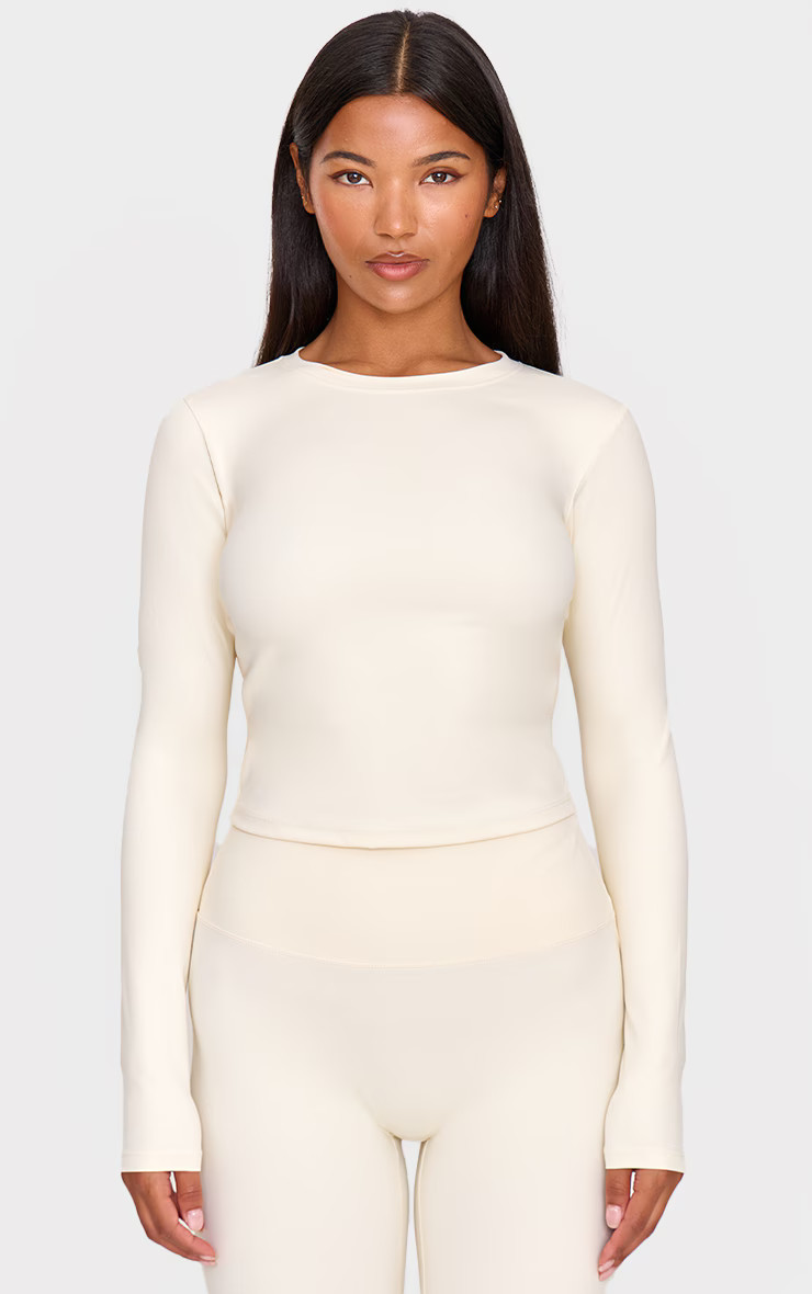 Bone Ultimate Sculpt Long Sleeve Crop Gym Top | PrettyLittleThing US