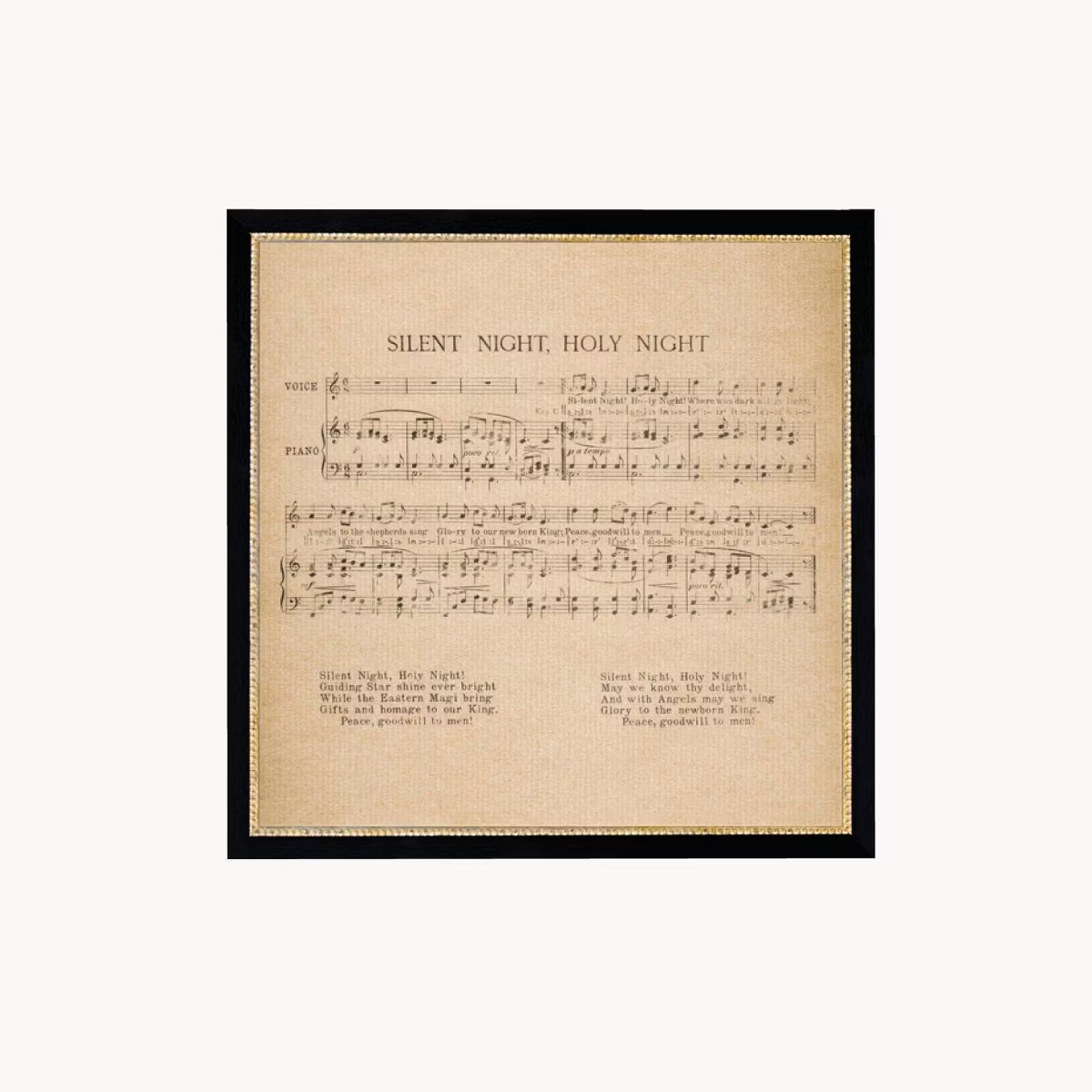 15" x 15" Silent Night Sheet Music Black with Gold Dot Frame Wall Canvas - Petal Lane | Target