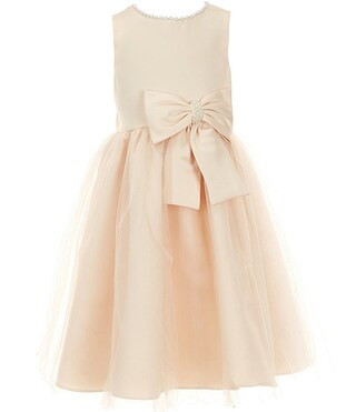 Chantilly Place Little Girls Sleeveless Pearl Trim Bow Dress | Dillard's | Dillard's