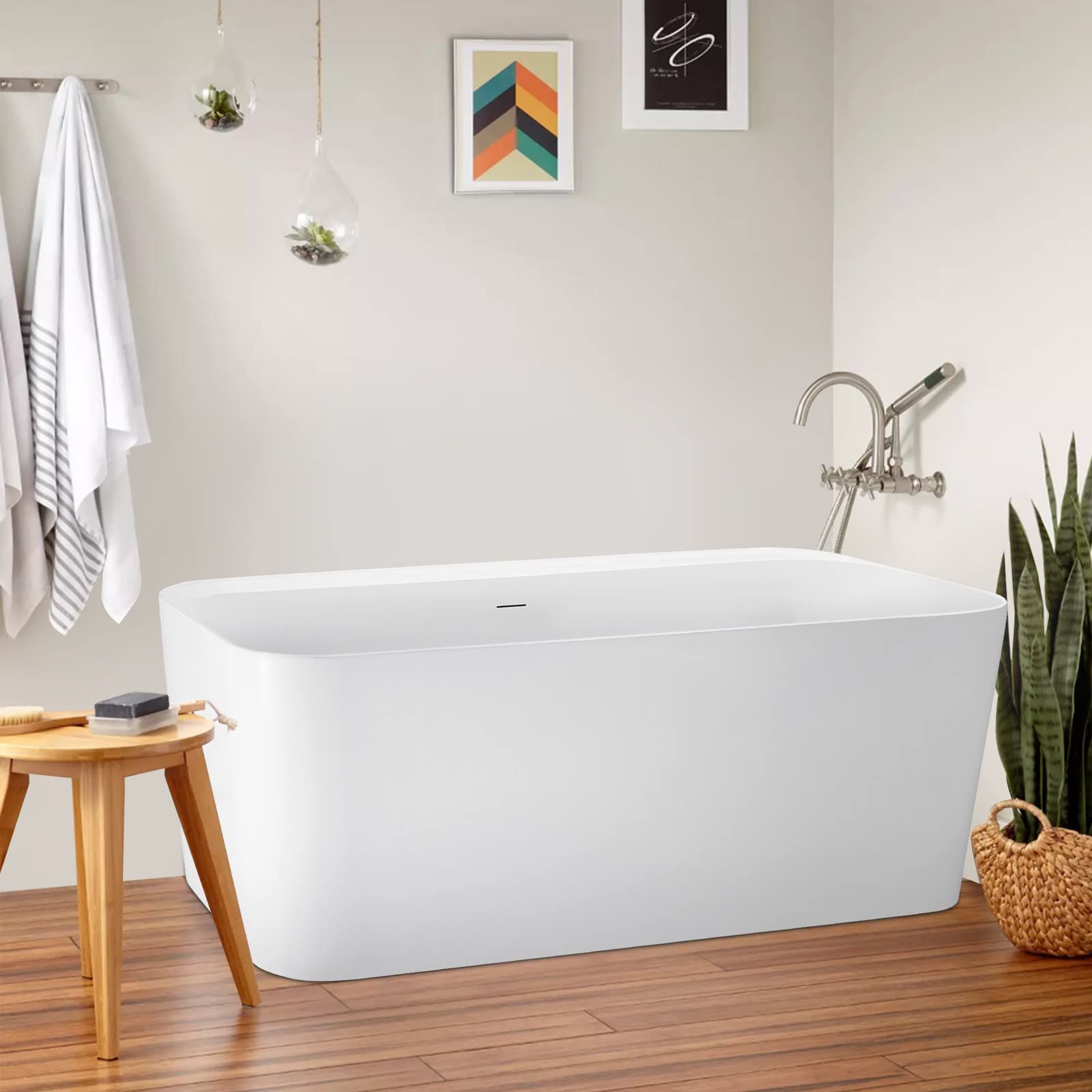 Mokleba 67" Lucite Acrylic Freestanding Bathtub, Rectangular Shape Contemporary Soaking Tub with ... | Amazon (US)