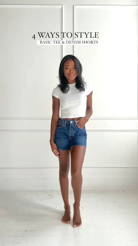 1 Look, 4 Ways! Styling this basic tee and denim shorts for summer! Which outfit would you wear? @anthropologie #myanthropologie #ad 

#LTKshoecrush #LTKstyletip #LTKSeasonal