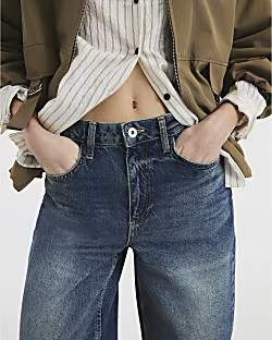 Blue Denim Seamed Barrel Jeans | River Island UK & IE