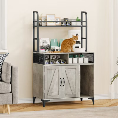 Cat Litter Box Enclosure with Open Shelf & Compartments for Most of Litter Box, Grey | Target
