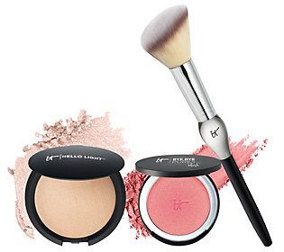 IT Cosmetics Bye Bye Pores Blush & Hello Light Powder w/ Brush | QVC