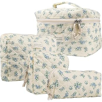 4Pcs Large Capacity Makeup Bag for Women, Cute Portable Quilted Coquette Aesthetic Floral Cosmeti... | Amazon (US)
