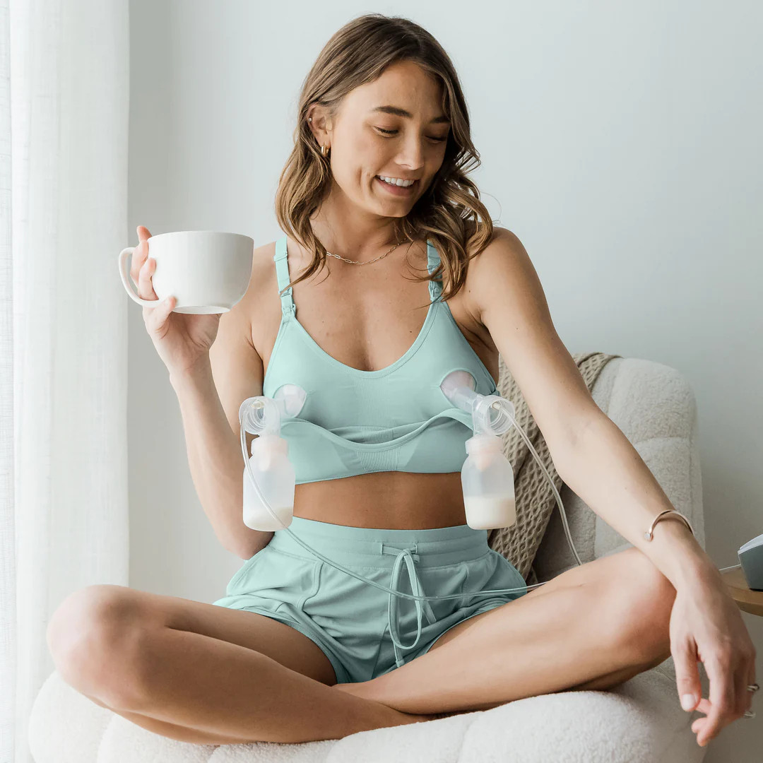 Sublime® Hands-Free Pumping & Nursing Sports Bra | Dusty Blue Green - Kindred Bravely | Kindred Bravely