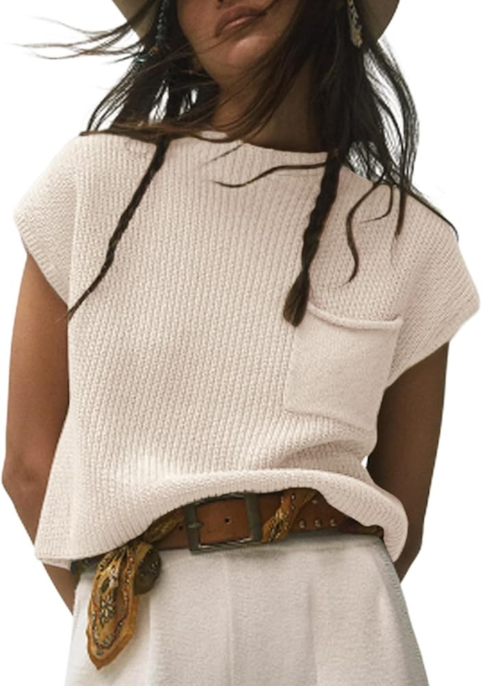 Himosyber Women's Solid Sleeveless Vest Mock Neck Cap Sleeve Knitwear Sweater Tops | Amazon (US)