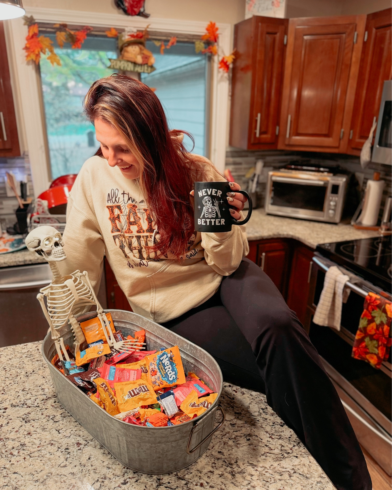 Just me and Skelly having our coffee and candy for breakfast 🍬 #NoRegrets 

What’s your go to candy? 
Did anyone have a slow night for trick or treaters? We did due to games going on😫

#posthalloweenreset #trickortreat #happyhalloween 

#LTKSeasonal #LTKHome #LTKHoliday