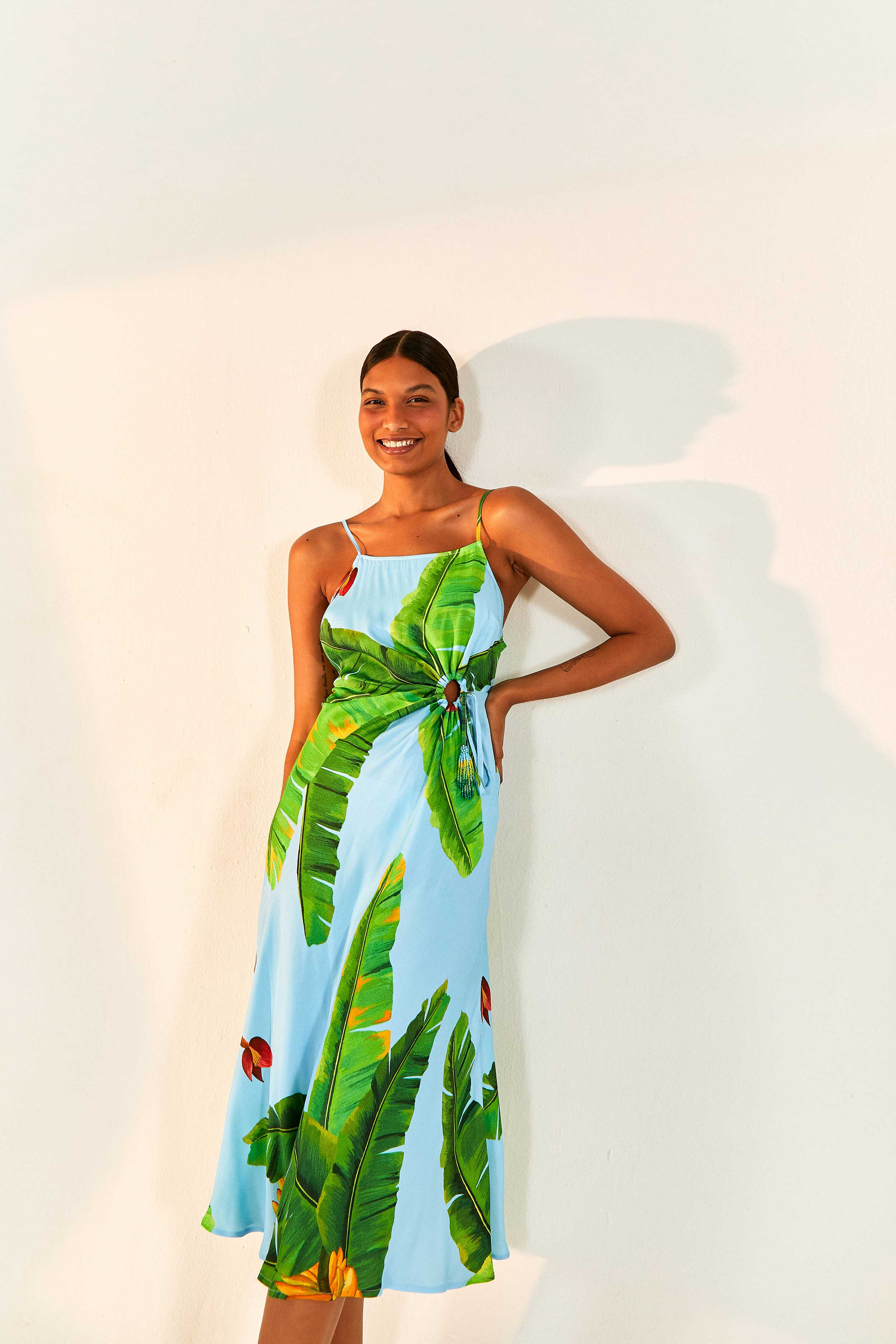 Blue Midi Dress | Fresh Bananas Print | FarmRio (US)