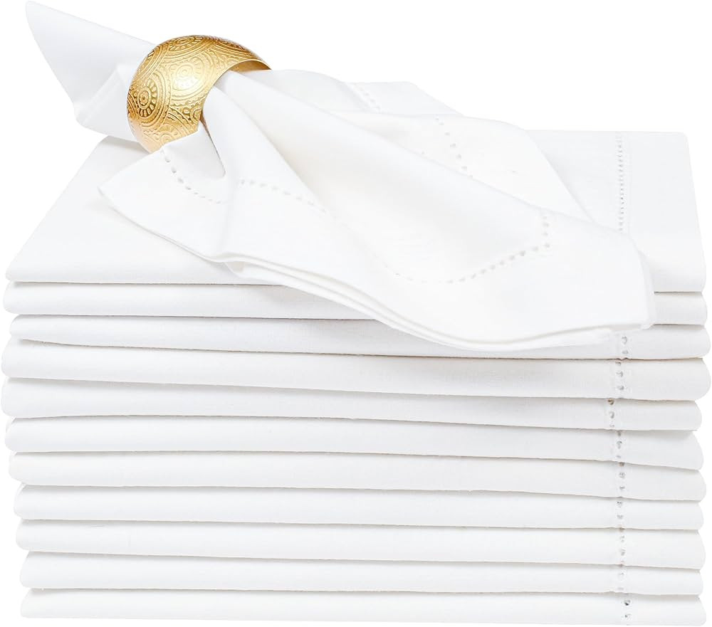 White Cloth Napkins, Hemstitched Napkins,White Napkin Cloth,Cloth Napkins,Cotton Napkins, Cloth N... | Amazon (US)