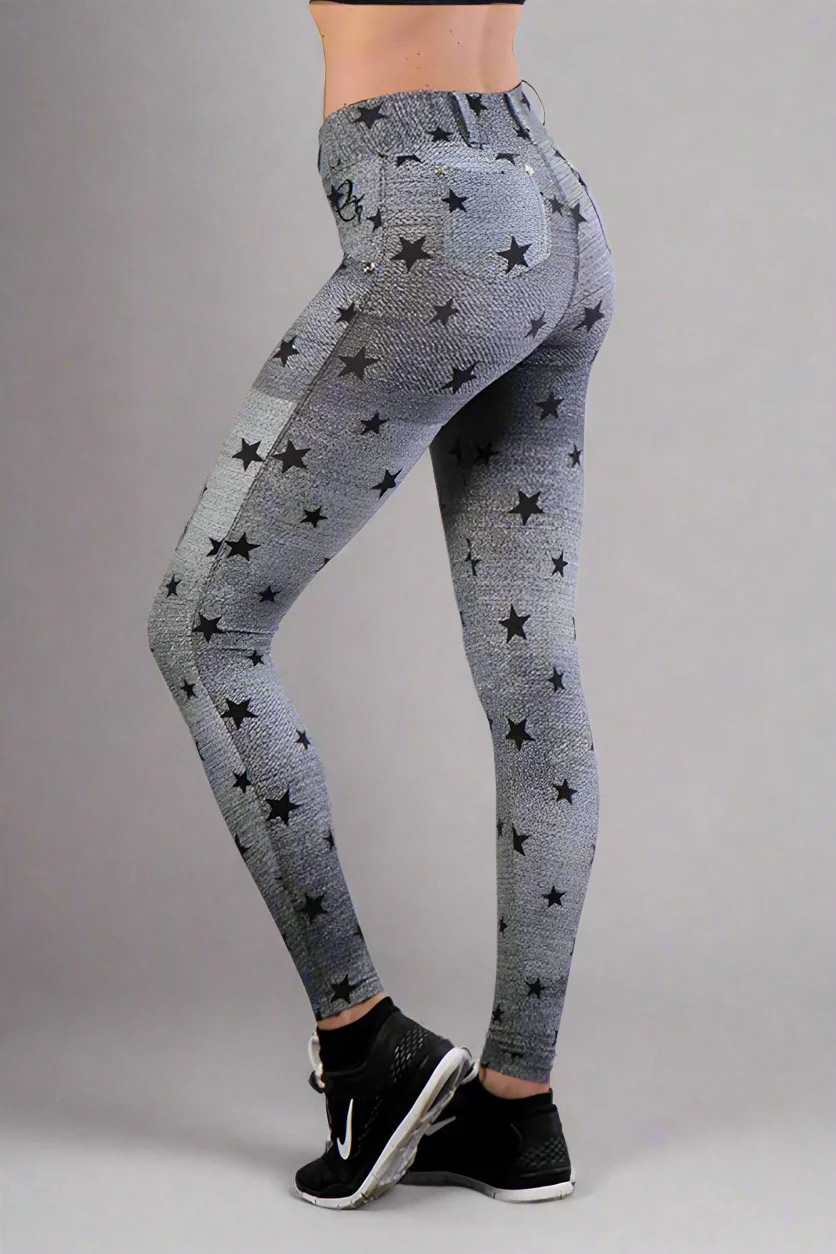 Black Star Jean Legging Grey-Black Stars M | Casual Chic Boutique