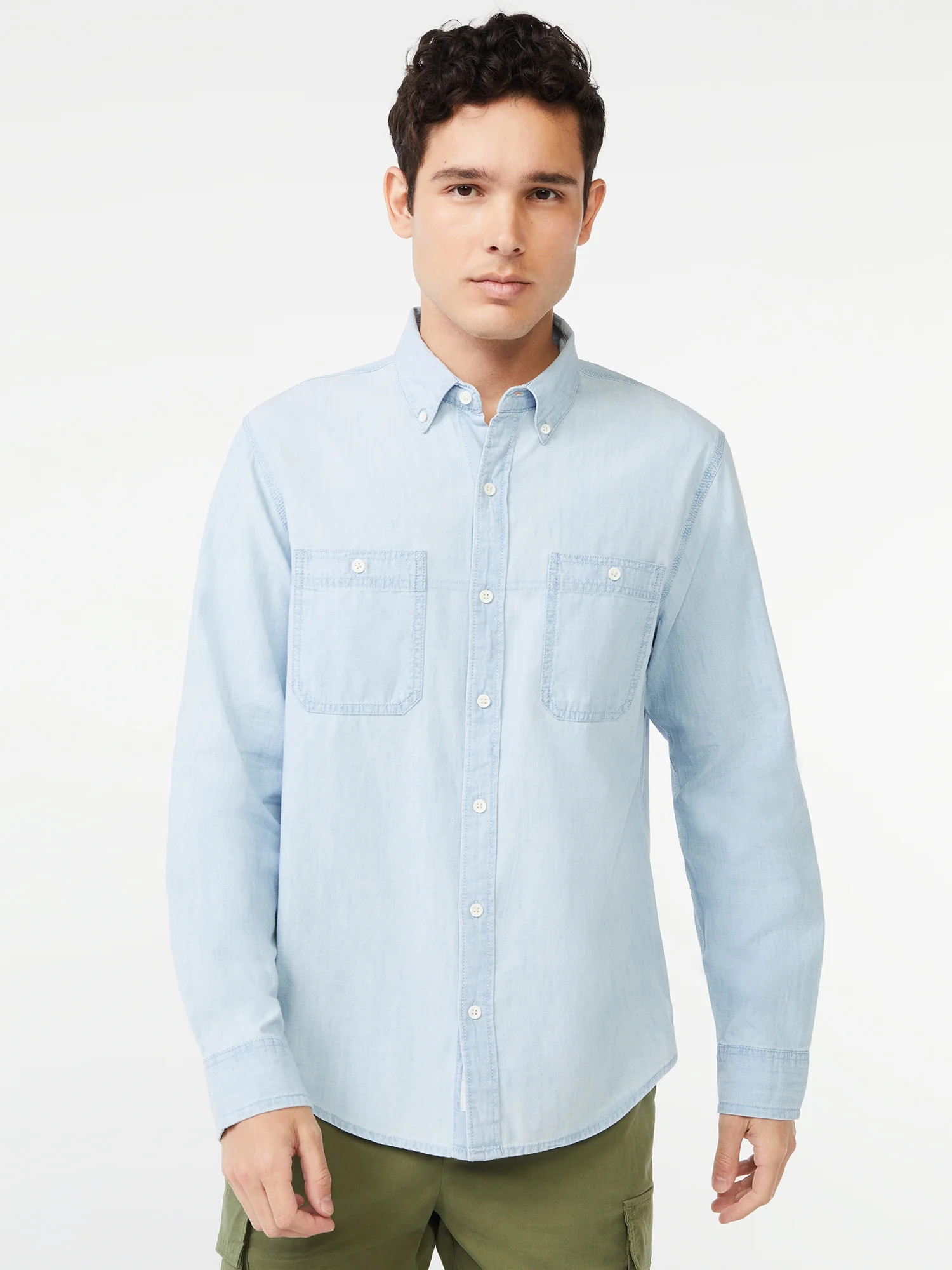 Free Assembly Men's Chambray Indigo Shirt - Walmart.com | Walmart (US)