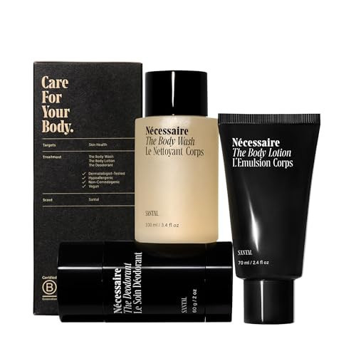Nécessaire Body Essentials Set – Travel-Size Body Wash, Body Lotion + Deodorant | For Women + Men | Dermatologist-Tested. Hypoallergenic | Aluminum-Free Deodorant (2.5 Ounce (Pack of 1), Santal) | Amazon (US)