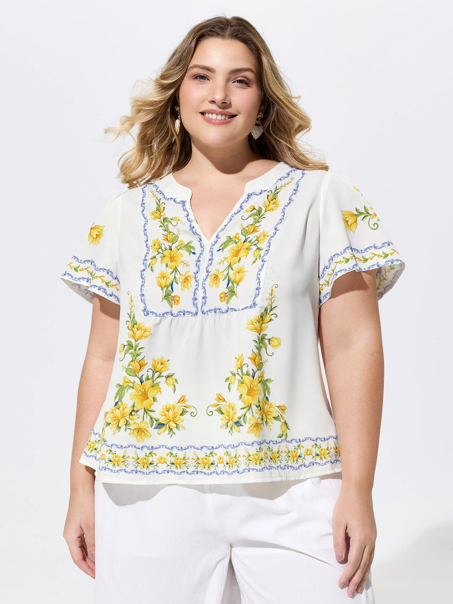 Floral Branch Print Notched Collar Blouse | Bloomchic