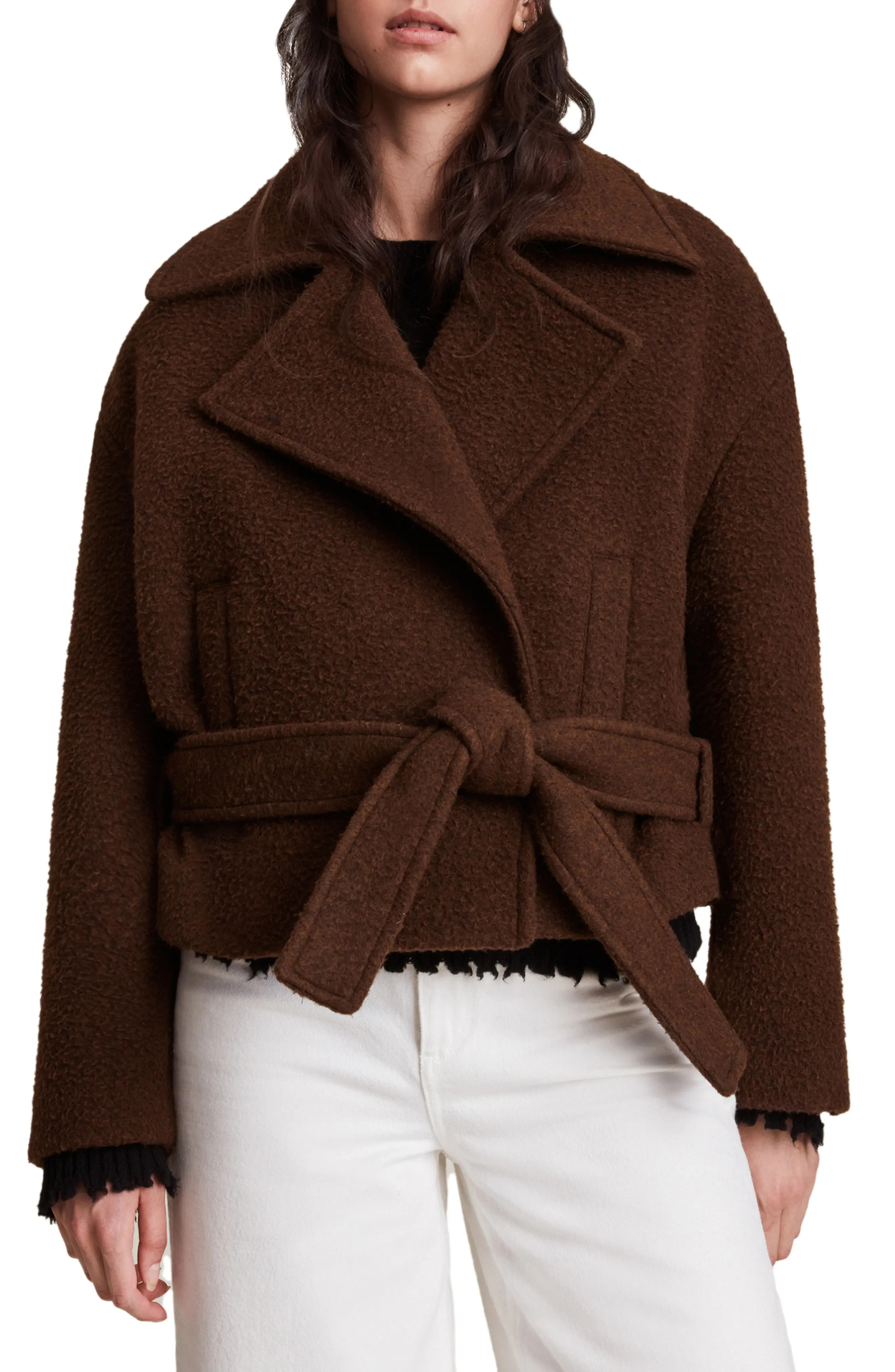 AllSaints Boston Wool Blend Jacket in Brown at Nordstrom, Size 2 Us | Nordstrom