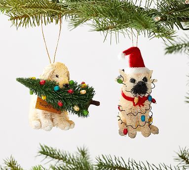 Bottlebrush Dog Ornaments - Set of 2 | Pottery Barn (US)