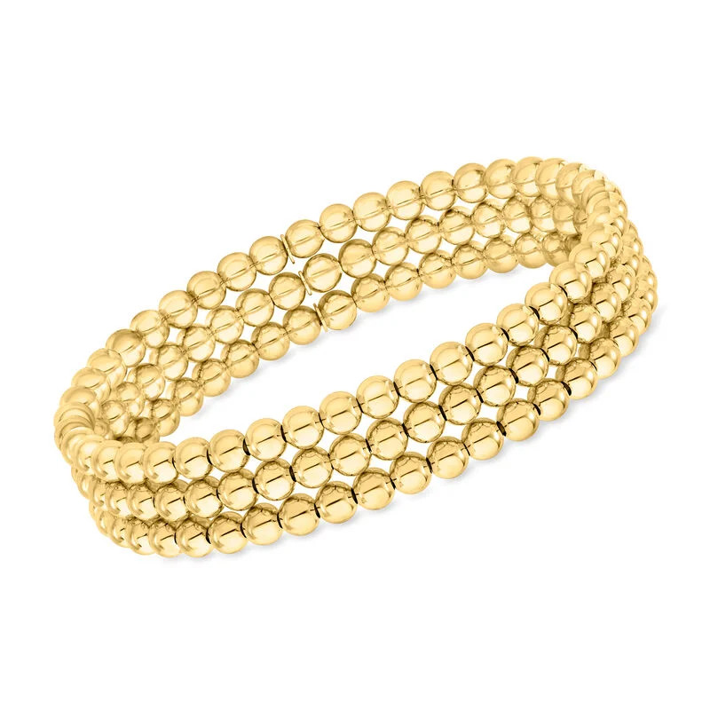 Italian 5mm 18kt Gold Over Sterling Jewelry Set: Three Bead Stretch Bracelets | Ross-Simons