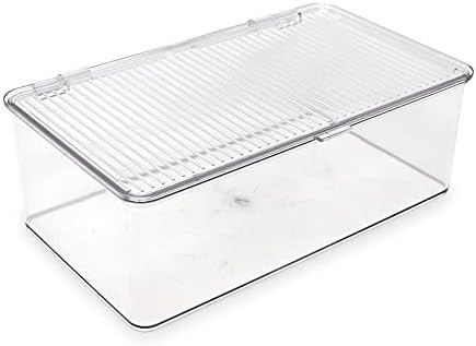 Isaac Jacobs Medium Stackable Organizer Bin (10.75” x 6.5” x 3.7”) w/ Hinged Lid, Clear Sto... | Amazon (US)
