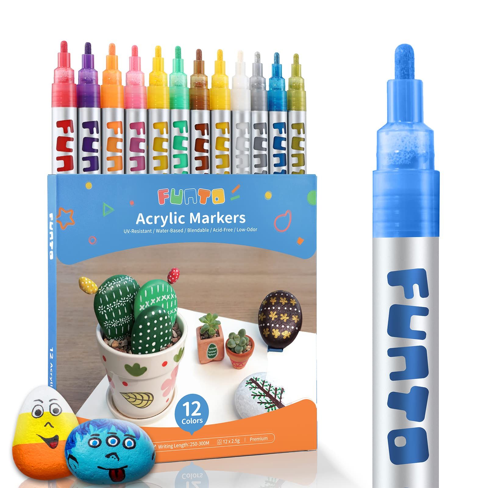 Funto Acrylic Paint Pens for Rock Painting, Fabric, Wood, Canvas, Metal, Ceramic, Glass, Scrapbookin | Amazon (US)