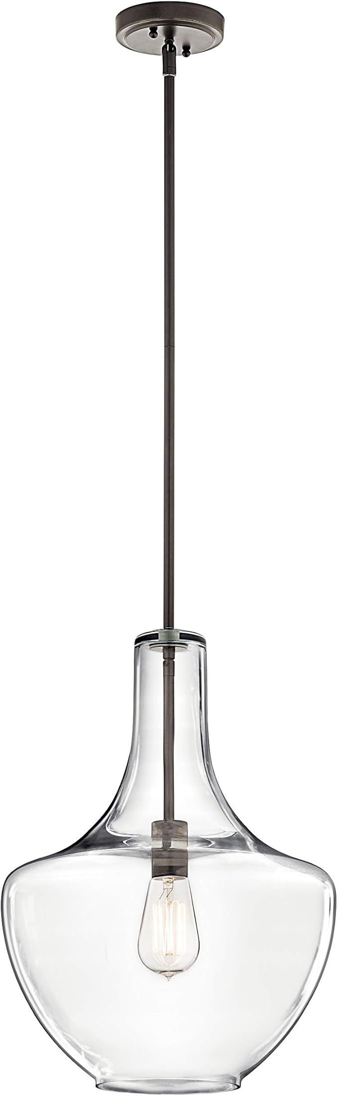 Kichler Everly 19.75" Kitchen Bell Pendant in Olde Bronze®, 1-Light Clear Glass Pendant Light, (... | Amazon (US)