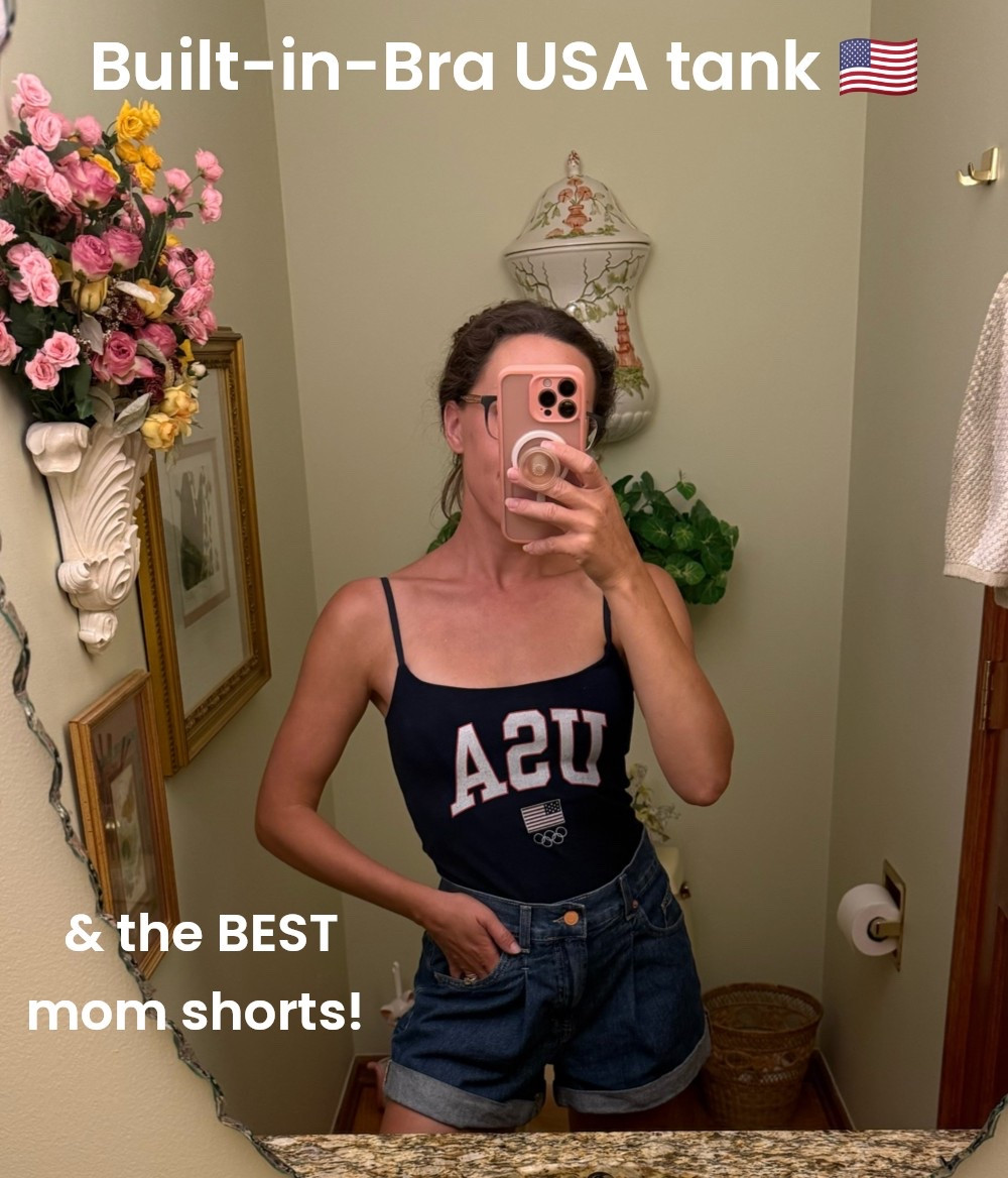 Cutest comfortable USA tank with a built in bra, perfect for the 4th of July! And these free people shorts are SO comfy & flattering, only denim shorts I wear 🙌

#LTKootd #LTKmomlife #LTKPetite