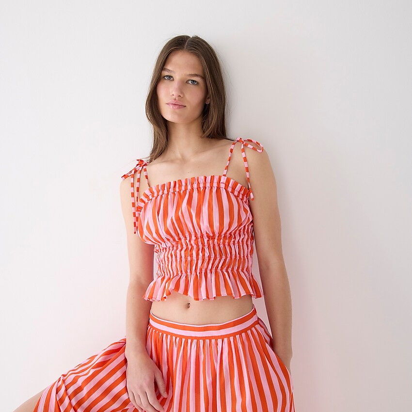 Smocked cotton voile top in stripe | J. Crew US