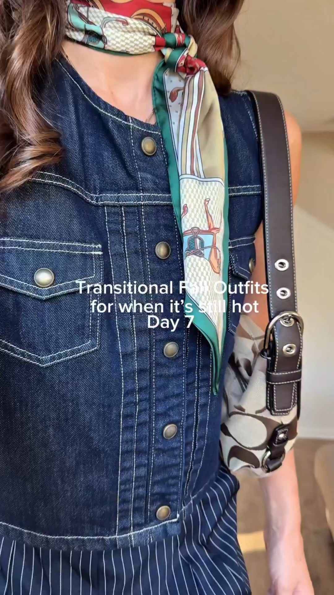 Fall vibes without the layers? Day 7 does it best!

Which look has been your favorite so far?

#falloutfitideas #falltransitionstyle #hotfalloutfits #fallfashion2025 #denimvest #vintagecoachbag #coolgirlstyle #effortlessstyle #casualfallstyle
