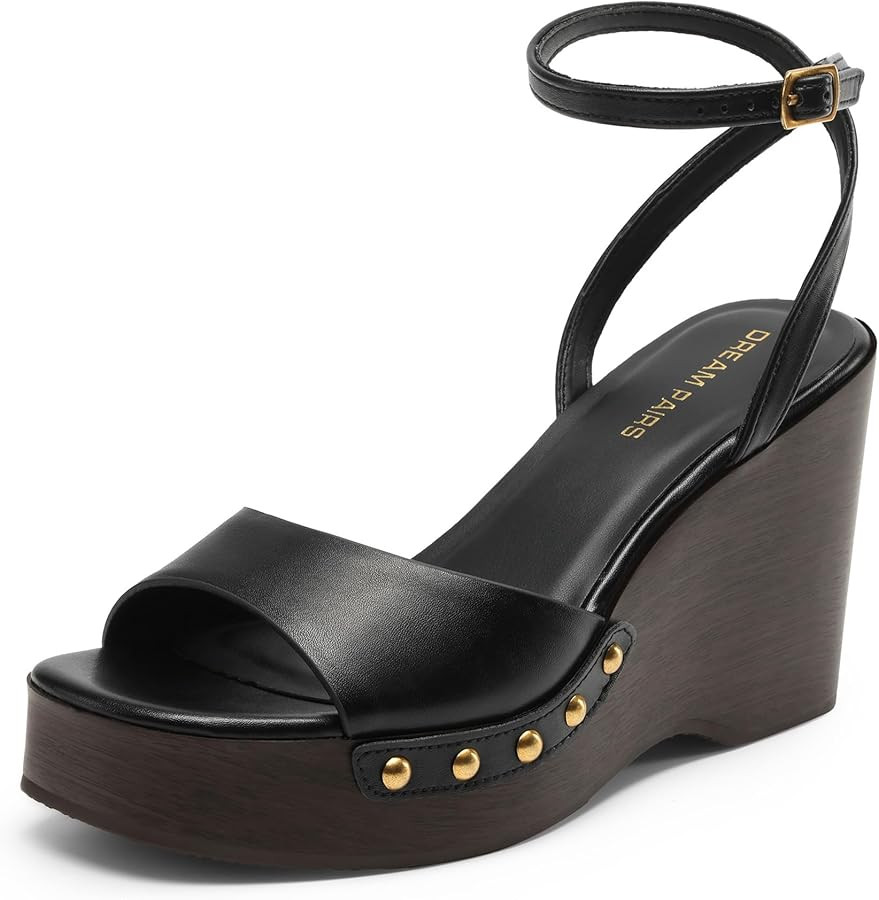 DREAM PAIRS Wedge Sandals for Women,Dressy Platform Square-Toe Ankle Buckle Studded Fashion Sanda... | Amazon (US)