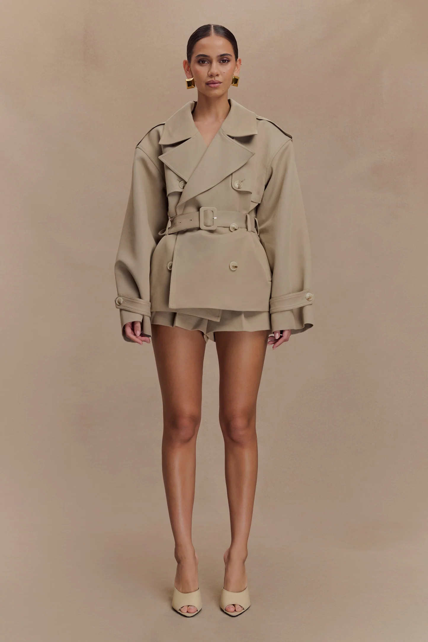 Alden Short Trench Jacket - Pebble | Meshki UK