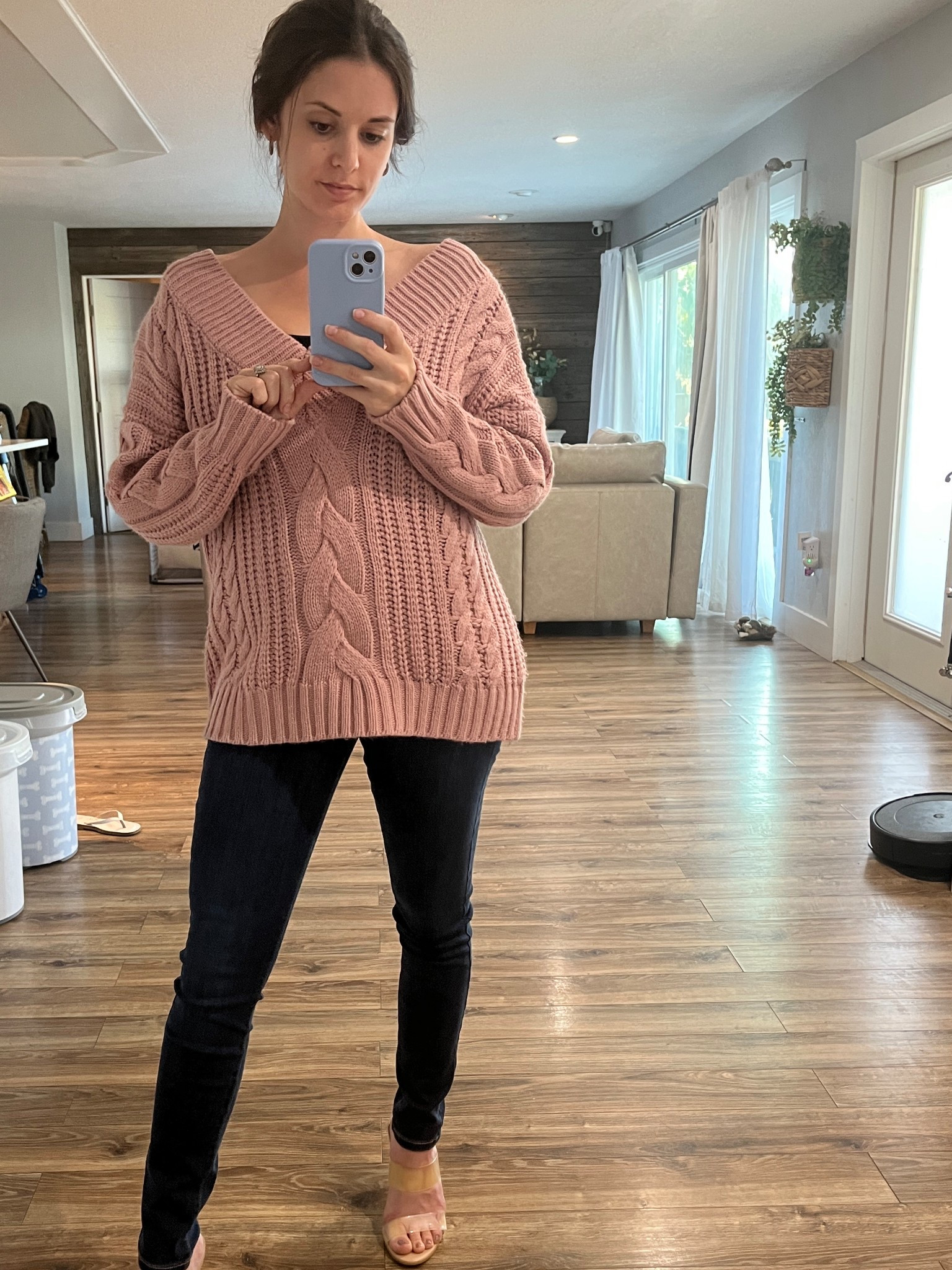 Chunky sweaters that give feminine off the shoulder vibes💕
34G chest wearing medium sweater
& 
Maternity jeans from pink blush maternity size 27 
5’3 2nd trimester 

#LTKBump #LTKMidsize