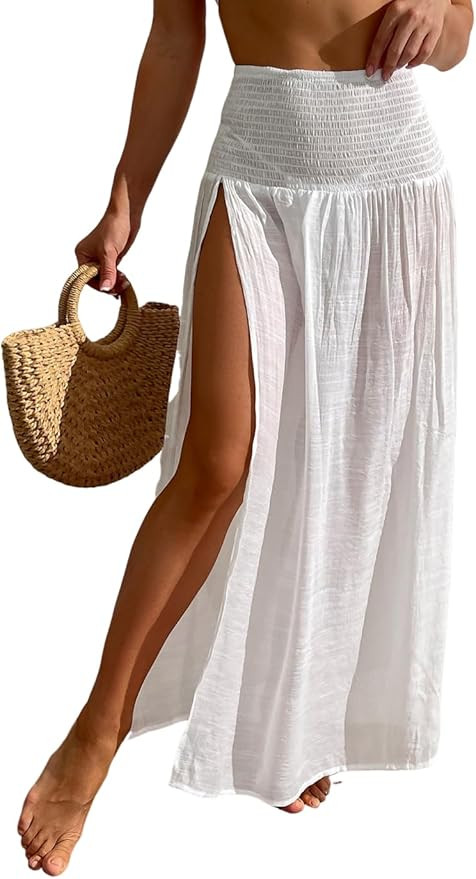 ZAFUL Swimsuit Coverup for Women Slit to Thigh Beach Cover Ups Swim Bathing Suit Flowy Maxi Skirt | Amazon (US)