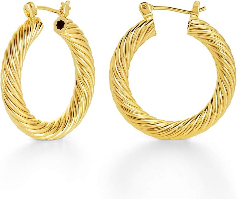LILIE&WHITE Twisited Gold Chunky Hoop Earrings For Women 14K Gold Plated High Polished Lightweigh... | Amazon (US)
