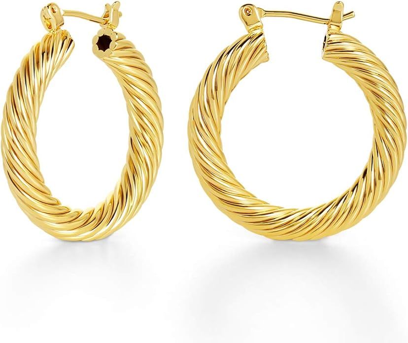 LILIE&WHITE Twisited Gold Chunky Hoop Earrings For Women 14K Gold Plated High Polished Lightweigh... | Amazon (US)