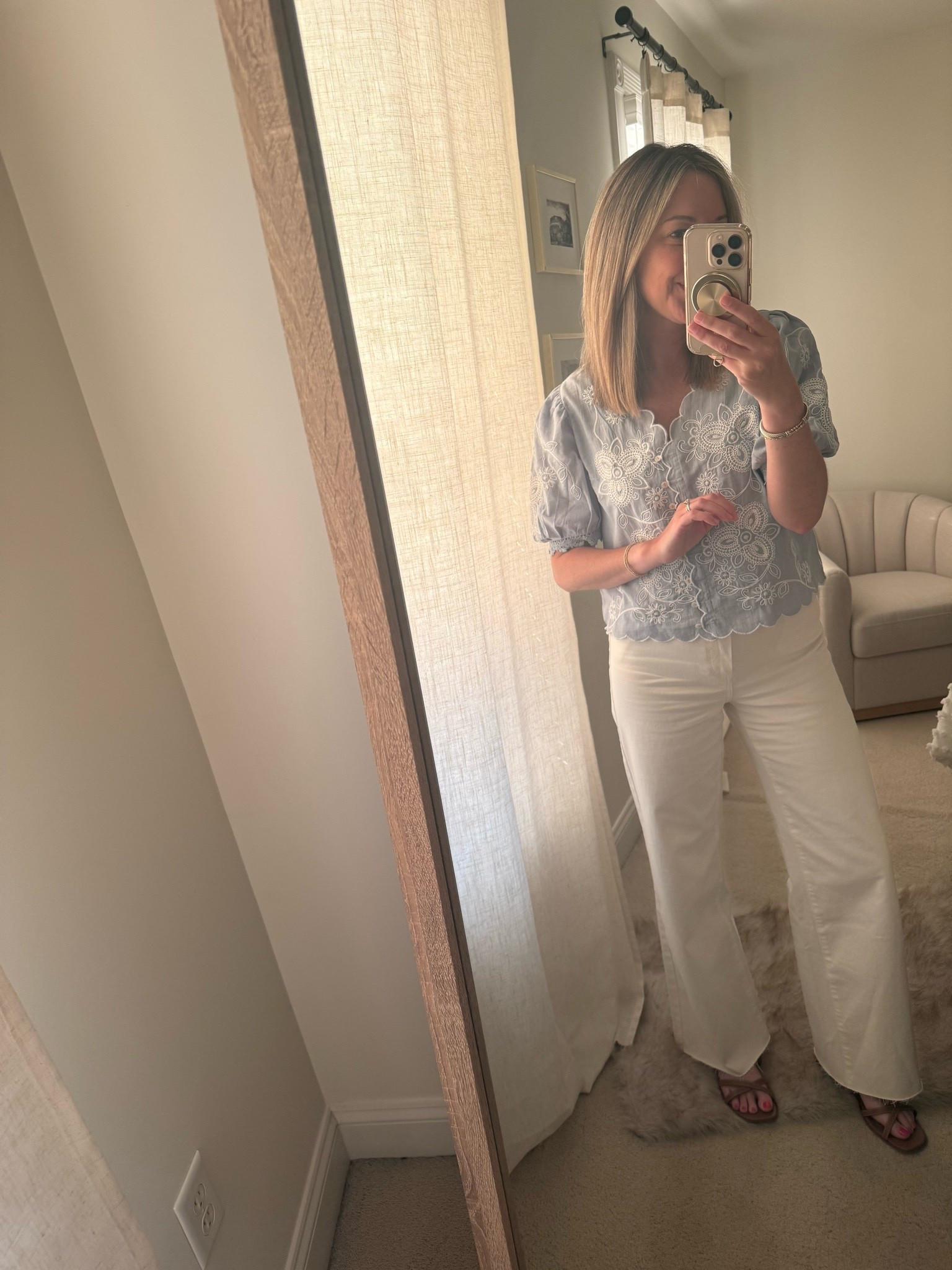 Pants and sandals I’m wearing on repeat (Marshall’s top)