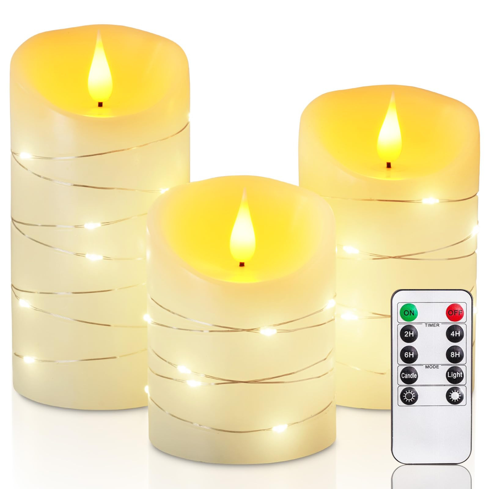 Homemory Flameless Candles with String Lights, 3 Pack Embedded Fairy String Lights LED Candles, E... | Amazon (US)
