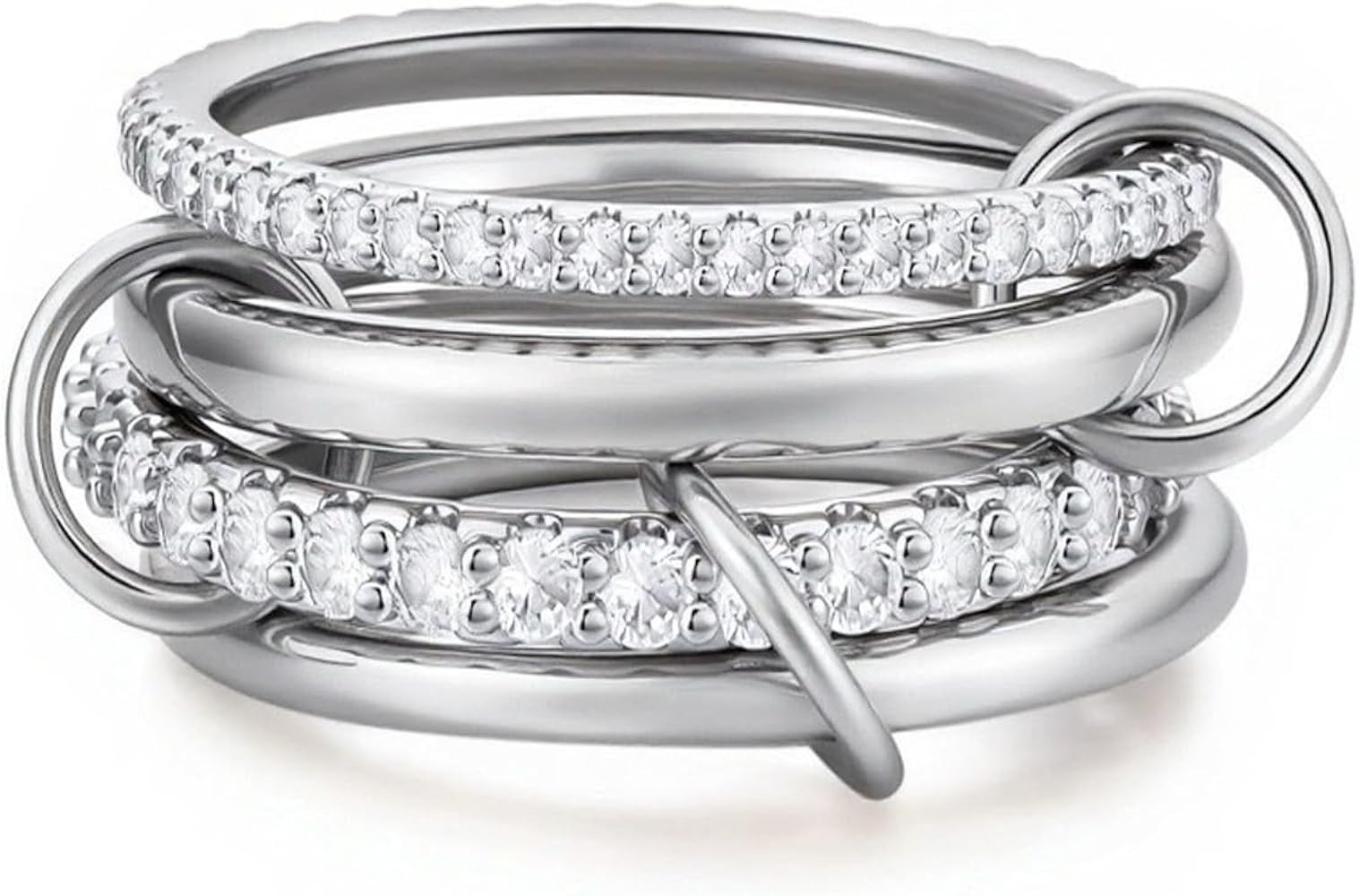 14K Gold Plated Interlocked Stackable Rings for Women Non Tarnish,Gold and Silver Cubic Zirconia ... | Amazon (US)