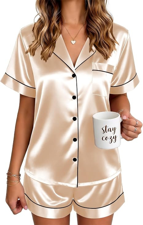 Ekouaer Satin Pajamas for Women Silk Pjs Short Set 2 Piece Lounge Sets | Amazon (US)