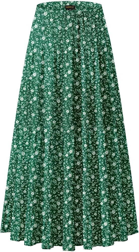 NASHALYLY Women's Chiffon Elastic High Waist Pleated A-Line Flared Maxi Skirts(Flower-195,M) at A... | Amazon (US)