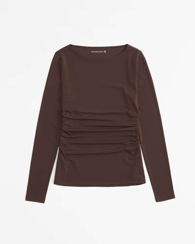 Long-Sleeve Stretch Crepe Slash Top | Abercrombie & Fitch (US)