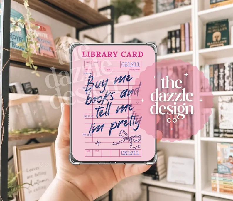 Coquette Library Card Kindle Insert Trendy Bookish Sticker Inspired Kindle Insert - Buy Me Books ... | Etsy (US)