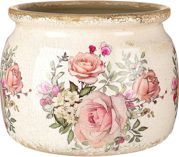 7.7" Large Ceramic Plant Pot Beige Pink Vintage Rose Crackle Glaze Rustic Flowers Pot Decorative ... | Amazon (US)